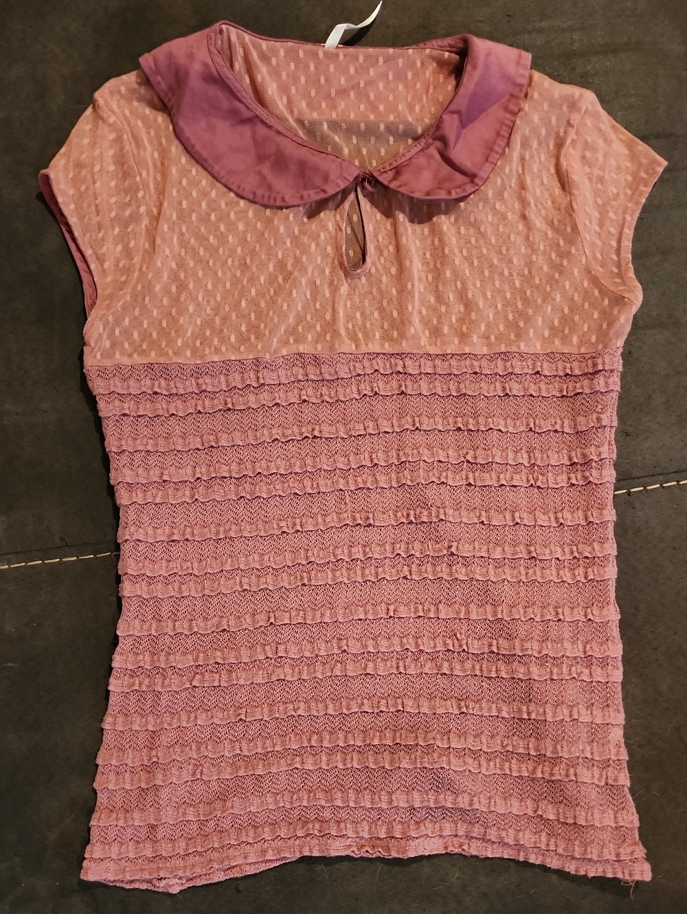 Free People Dusty Mauve Ruffled Knit Kids Top with Peter Pan Collar